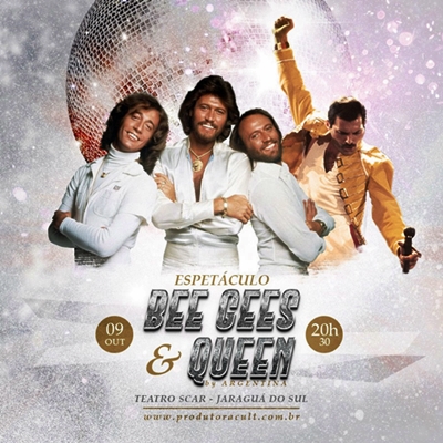 Espetáculo duplo Bee Gees e Queen no teatro da Scar