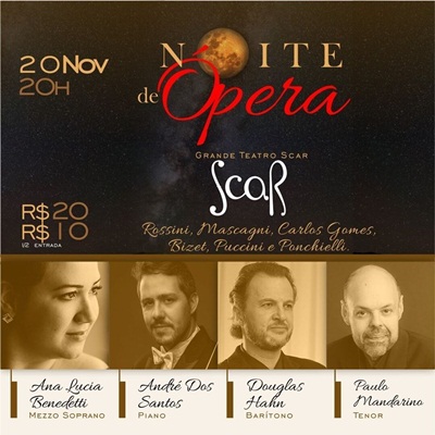 Noite de Ópera traz grandes cantores líricos à Scar