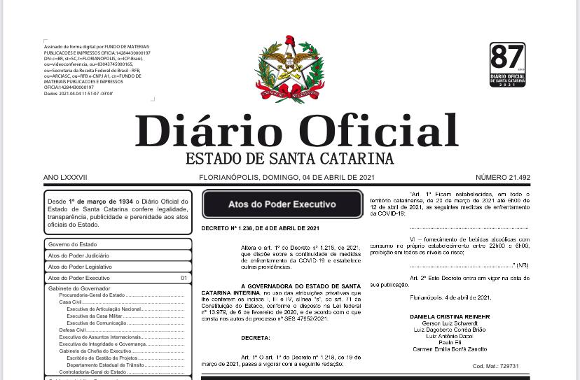 Governo de Santa Catarina prorroga medidas contra Covid-19 até 12 de abril