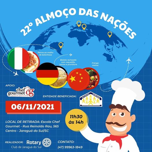 Almoço das Nações, do Rotary, terá renda ao CE Constância Piazera
