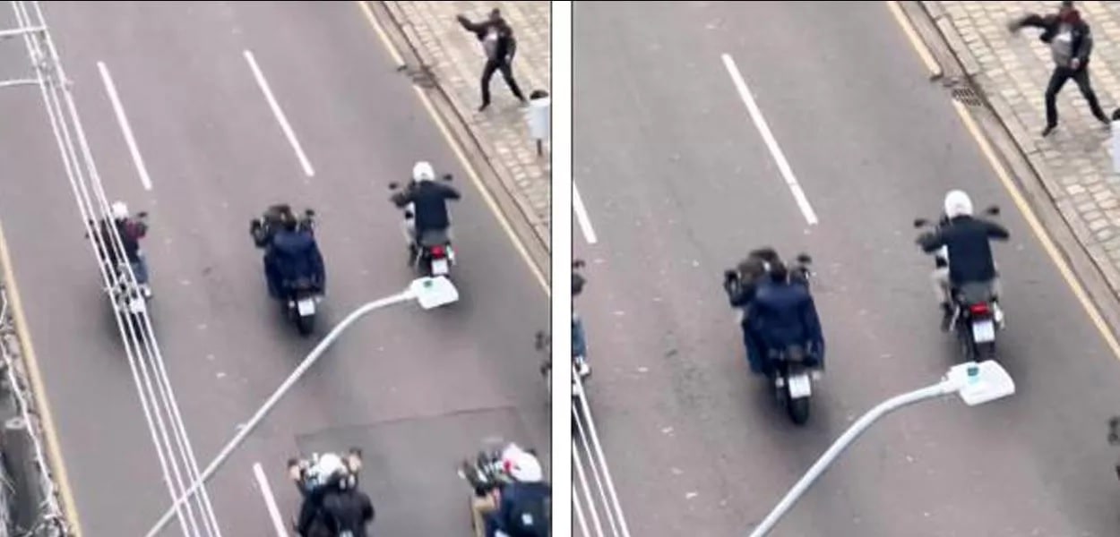 Homem simula jogar objeto contra Bolsonaro durante motociata; aliados falam em ‘atentado à vida’