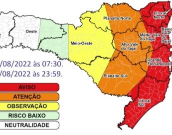 Acumulado de chuva pode passar dos 250 milímetros em Santa Catarina