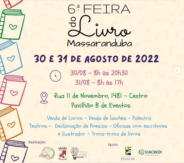 Feira do Livro vai movimentar a comunidade em Massaranduba nos dias 30 e 31 de agosto