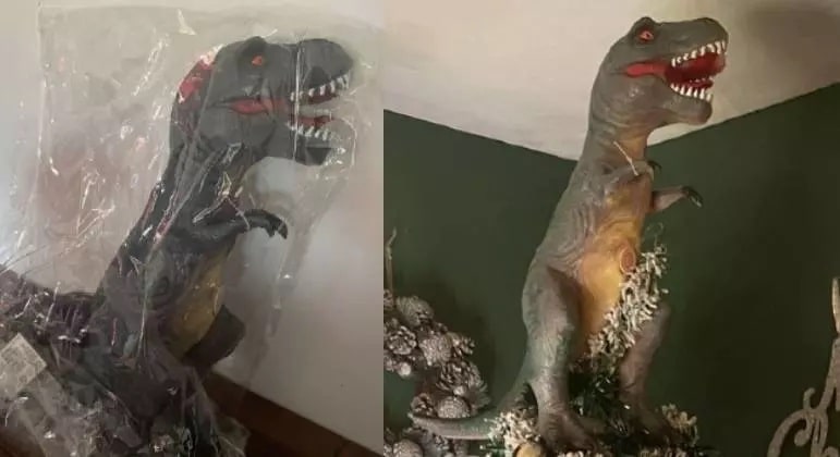Natal estilo Flintstones: família compra enfeite para árvore e recebe dinossauro gigante