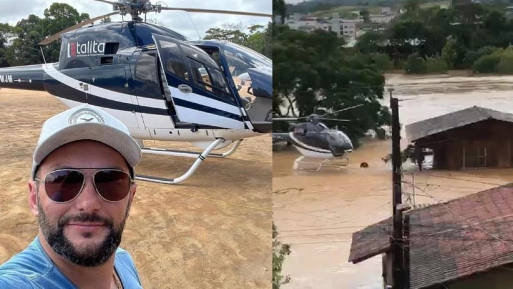Herói em São João Batista: empresário usa helicóptero para resgatar moradores