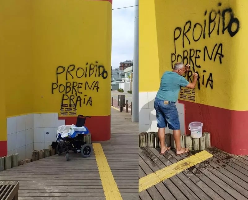 ‘Proibido pobre na praia’: pichações chamam atenção em praia do Litoral Norte de SC