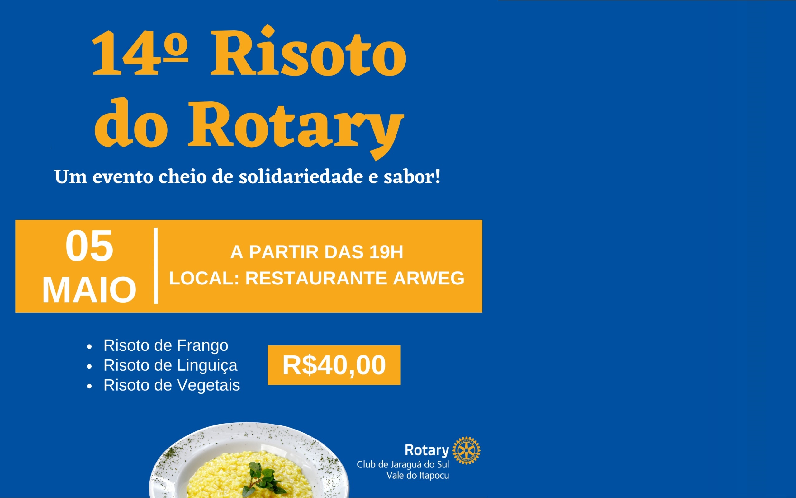 Risoto do Rotary será em maio, na Arweg