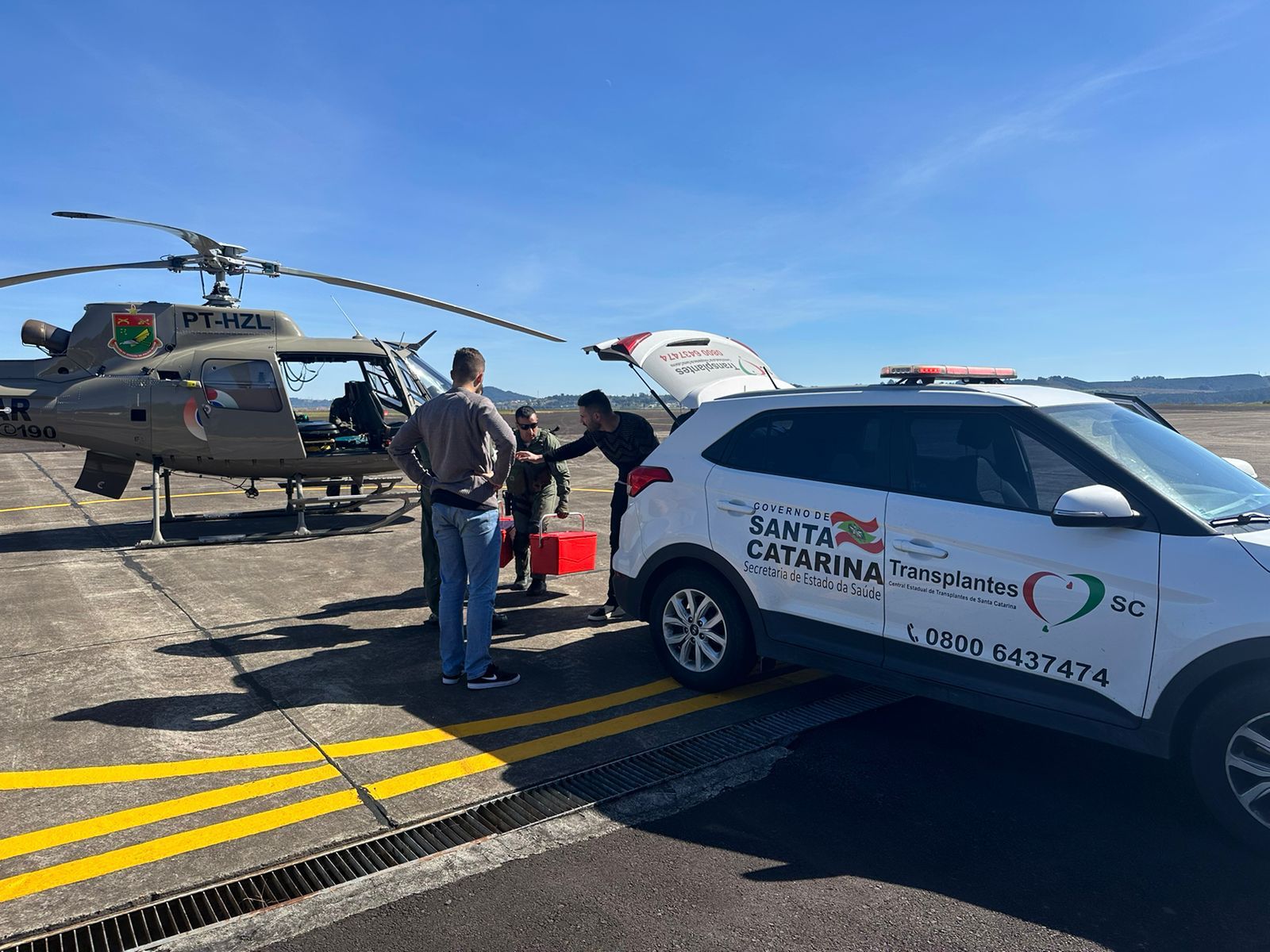 Helicóptero da PM auxilia no transporte de órgãos de Lages para transplantes em Blumenau e Florianópolis