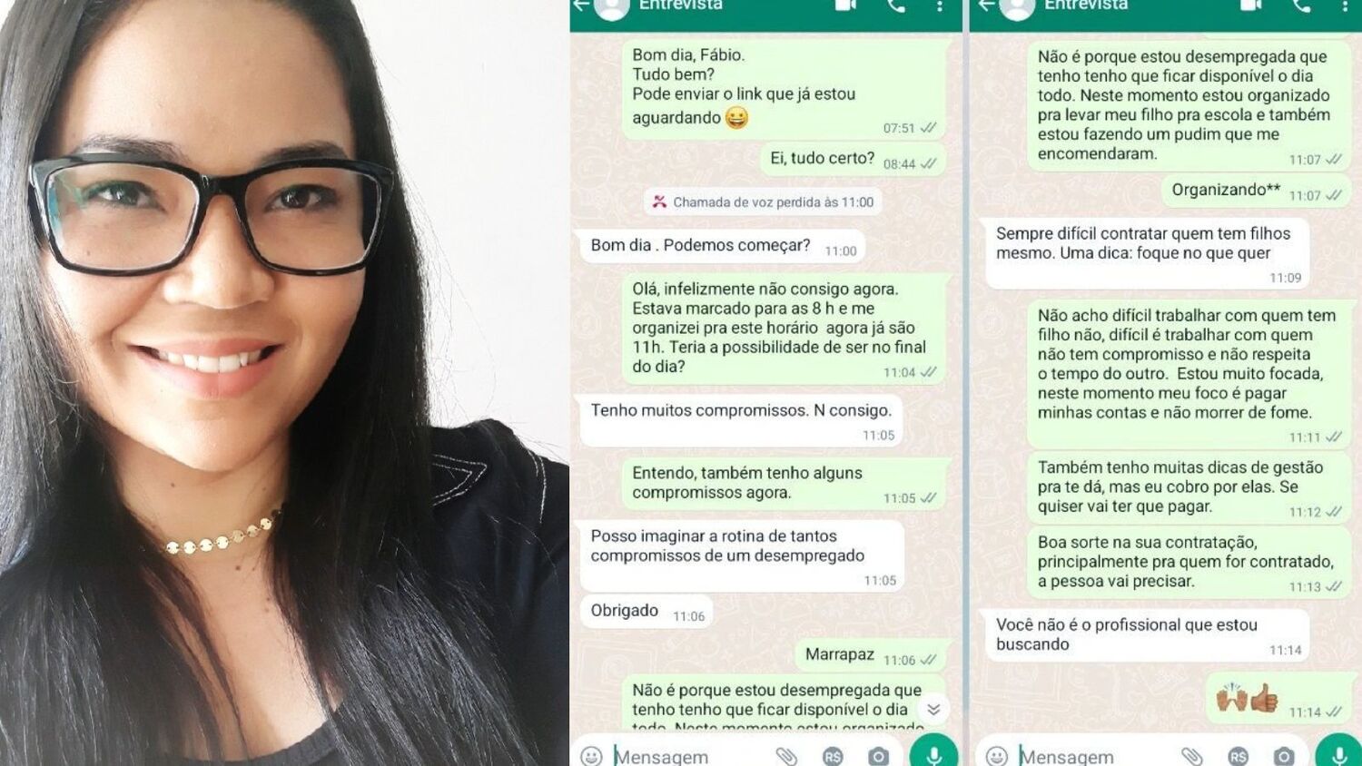 Mulher viraliza ao mostrar conversa com recrutador de empresa: ‘difícil contratar quem tem filhos’