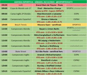 Confira a agenda esportiva mundial para esse sábado, 2 de dezembro