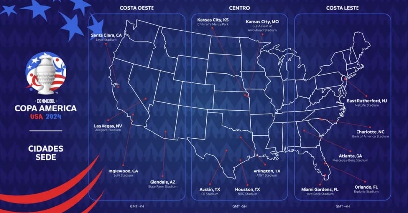 Futebol: Conmebol anuncia sedes da Copa América 2024 e Brasil conhece local de estreia
