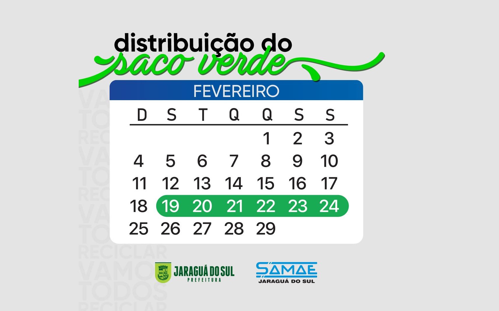 Esta semana tem distribuição do saco verde! 
