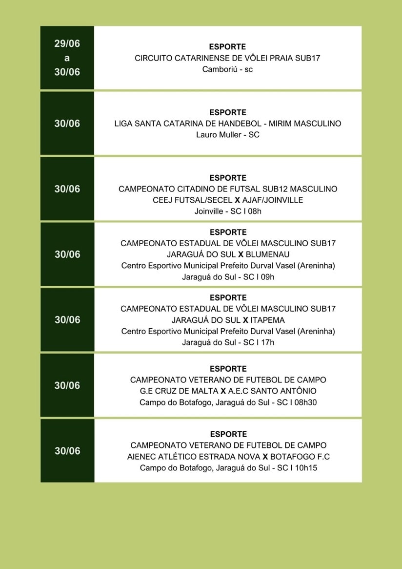Poliesportivo: Veja a programação esportiva de Jaraguá do Sul