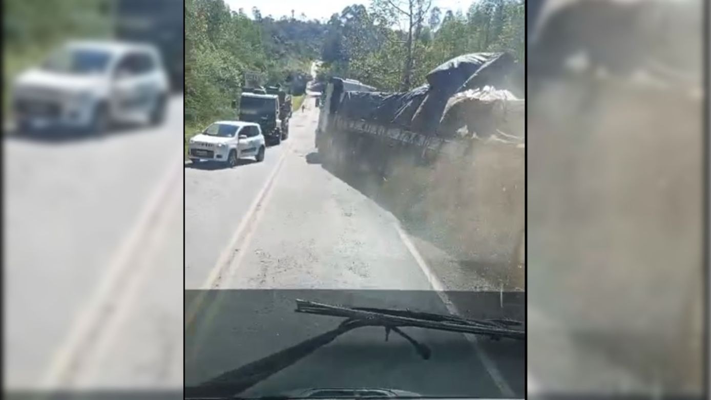 Motorista registra em vídeo momento exato em que caminhoneiro evita acidente