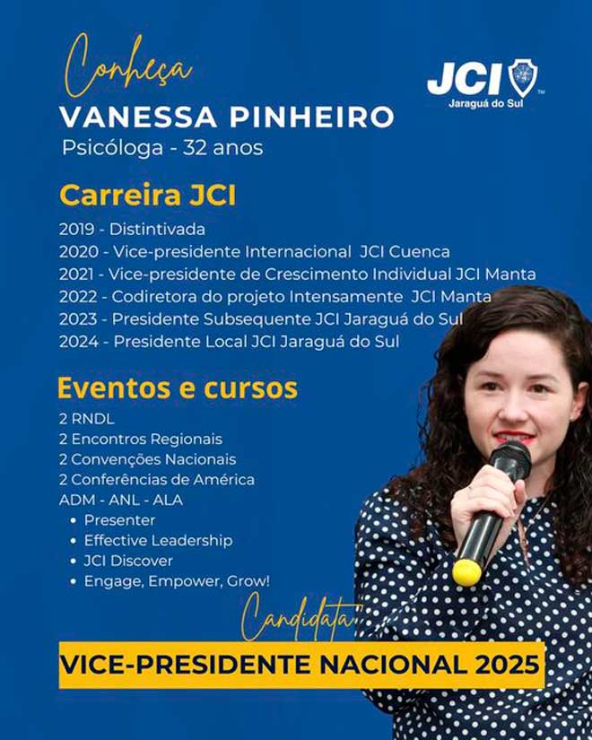 Presidente da JCI Jaraguá é candidata a vice-presidente nacional