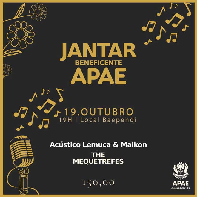 Jantar beneficente em prol da Apae já está com ingressos à venda