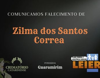 Plano Leier e a Funerária Guaramirim comunicam o falecimento de Zilma dos Santos Correa