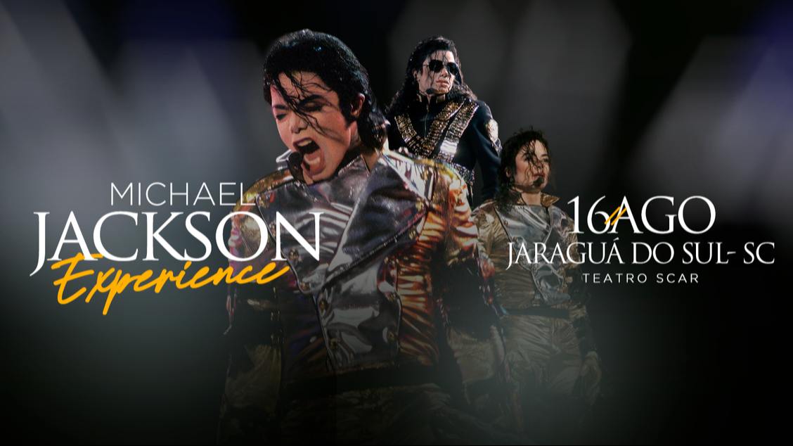Cartaz do show Michael Jackson Experience com data, horário e local em destaque