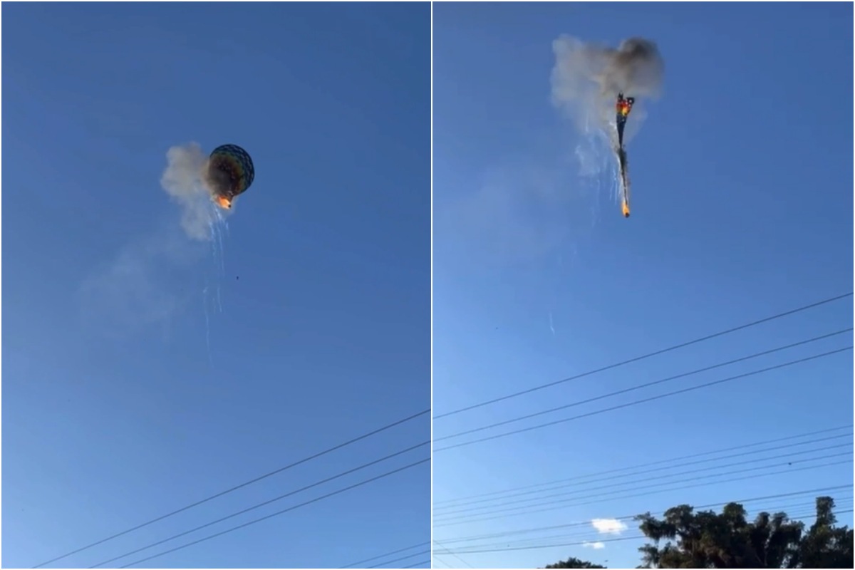 Balão em chamas despenca no céu de Praia Grande, SC, durante passeio turístico