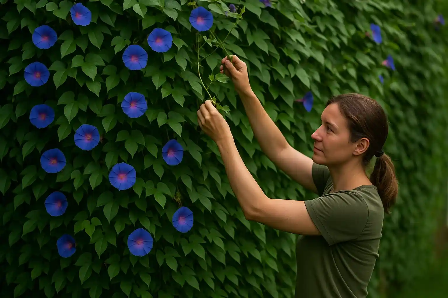 Jardineiros estão usando 6 truques com ipomeia e cobrindo muros e cercas com verde intenso em tempo recorde