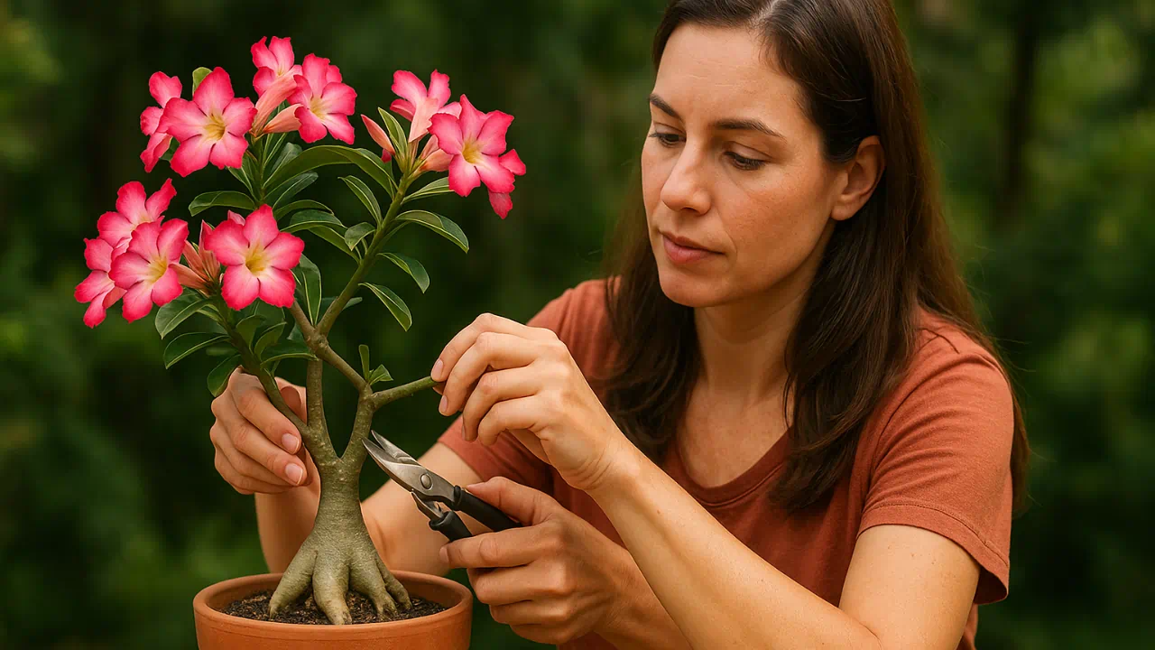 Rosa-do-deserto: como criar um tronco bonito e florido com apenas 6 passos de poda e luz