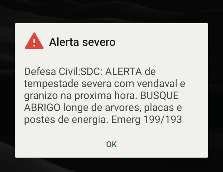Defesa Civil emite alerta severo de vendaval e granizo para moradores de Jaraguá do Sul