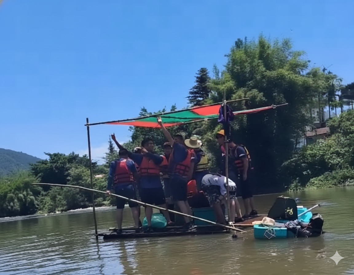 Churrasco em cima de balsa chama atenção em Jaraguá do Sul e cena inusitada viraliza nas redes sociais