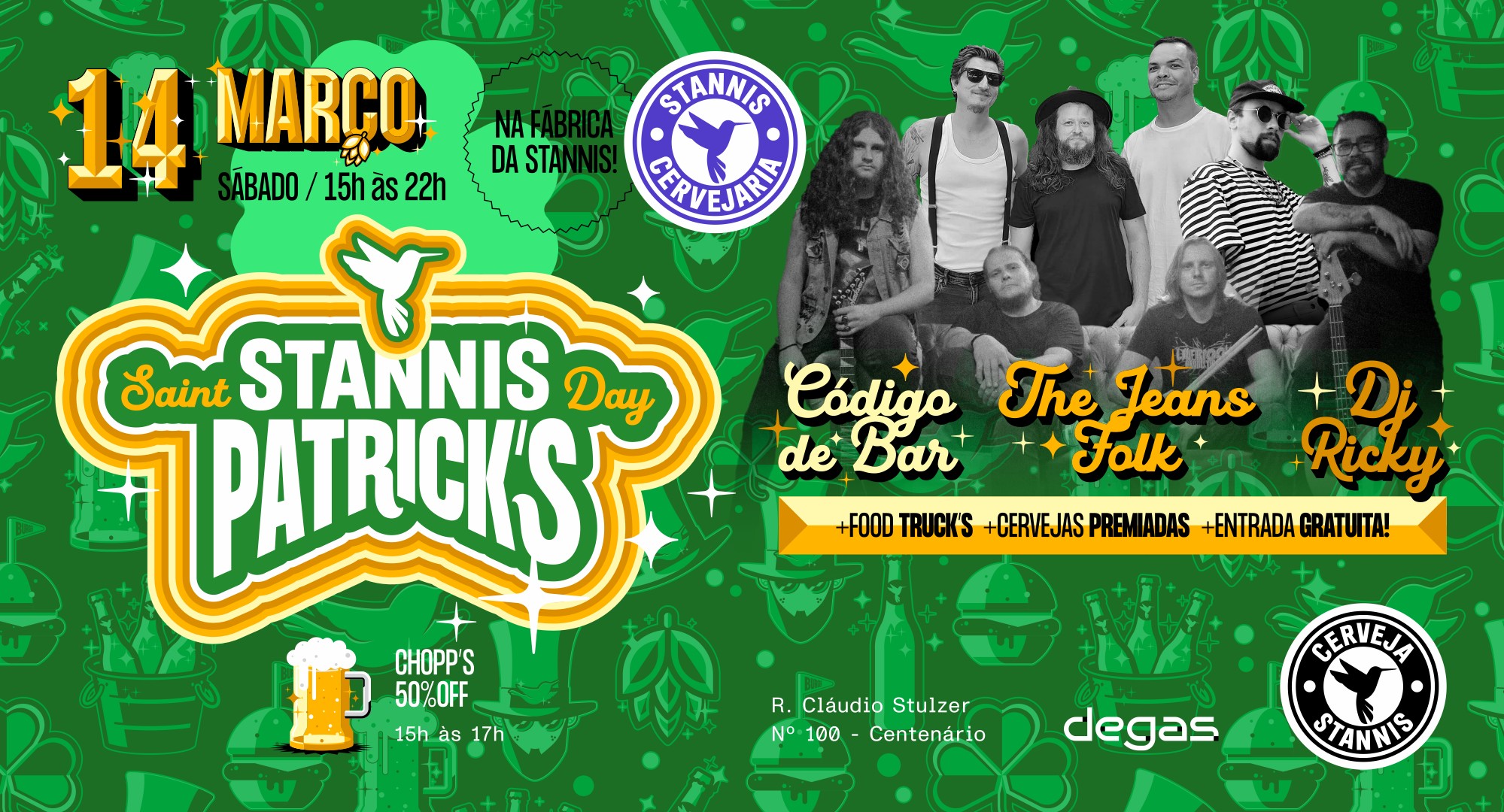 Stannis vai celebrar o Saint Patrick’s Day com 50% OFF e chope verde em março; veja a programação!