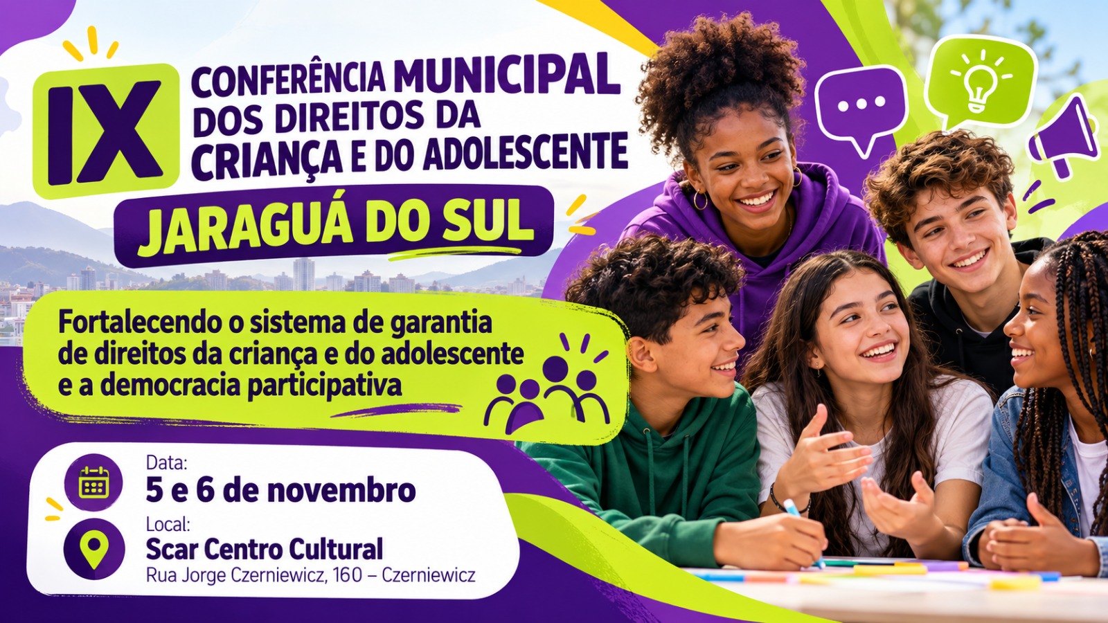 Jaraguá do Sul abre inscrições para conferência sobre direitos de crianças e adolescentes na Scar